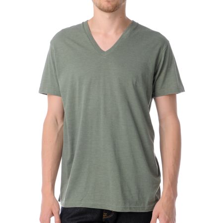Zine Deuce Olive Green V-Neck Tee Shirt