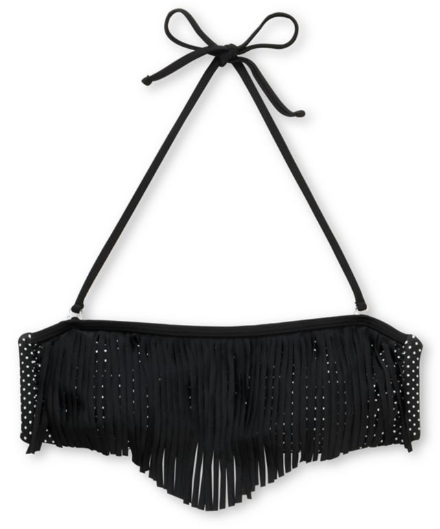 Damsel Roulette Black Polka Dot Fringe Bandeau Bikini Top
