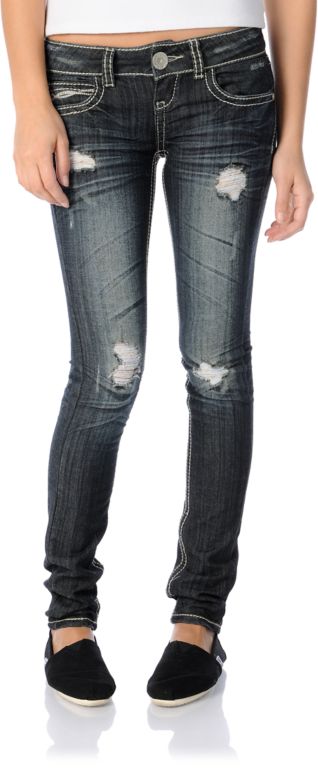 Almost Famous Reina Girls Dark Blue Distressed Super Skinny Jeans