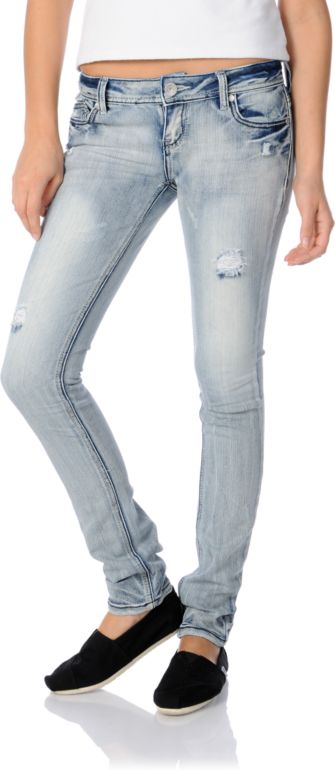 Almost Famous Rachel Girls Light Blue Distressed Skinny Jeans