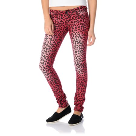 Almost Famous Sasha Red Leopard Print Super Skinny Jeans