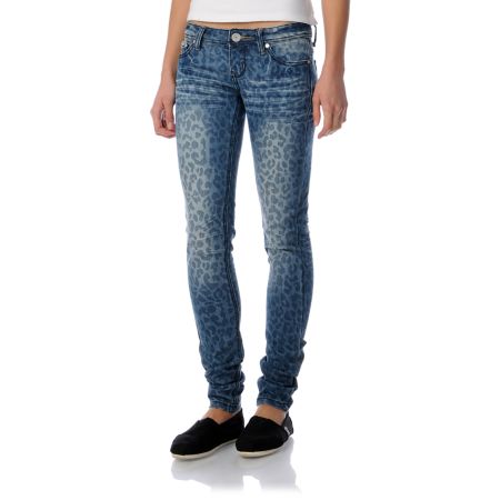Almost Famous Sasha Girls Blue Leopard Print Super Skinny Jeans