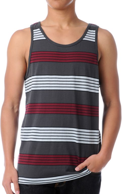 Empyre Eerie Charcoal & Red Striped Tank Top