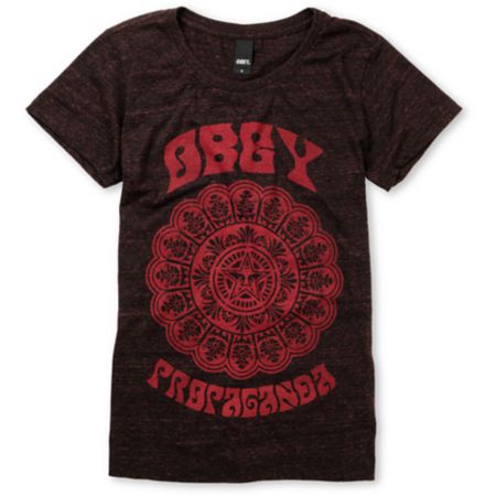 Obey Girls Starflower Dark Red Heather Tee Shirt