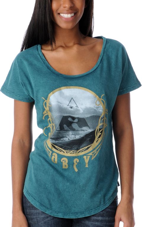 Obey Girls Hidden Valley Mineral Green Dolman Tee Shirt