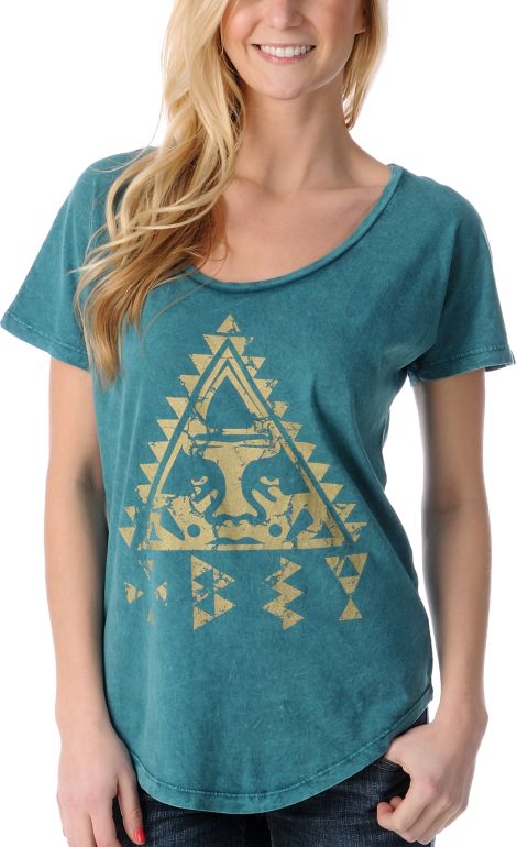 Obey Girls Native Triangle Mineral Green Dolman Tee Shirt