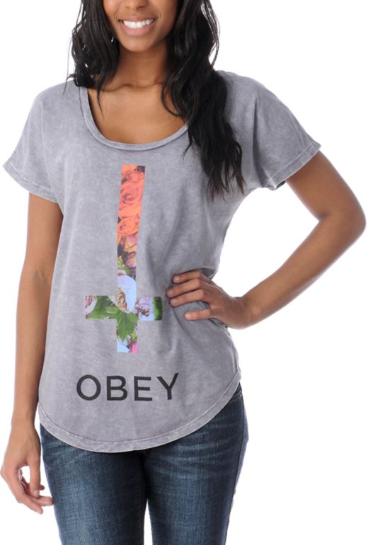 Obey Salem Spring Purple Mineral Wash Dolman Tee Shirt