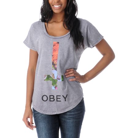 Obey Salem Spring Purple Mineral Wash Dolman Tee Shirt