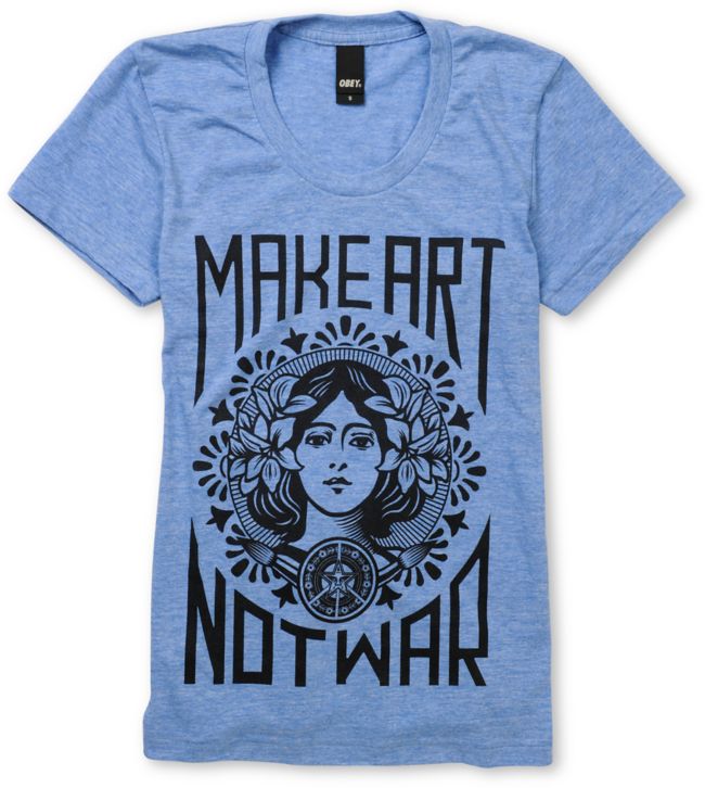 Obey Girls Make Art Not War Light Heather Blue Tee Shirt