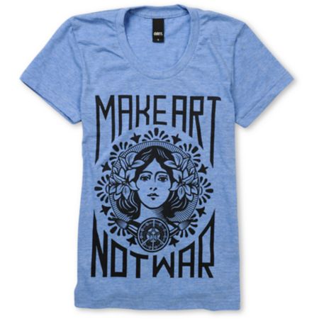 Obey Girls Make Art Not War Light Heather Blue Tee Shirt