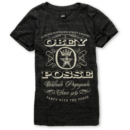 Obey Girls Porto Heather Charcoal Tri-Blend Tee Shirt 