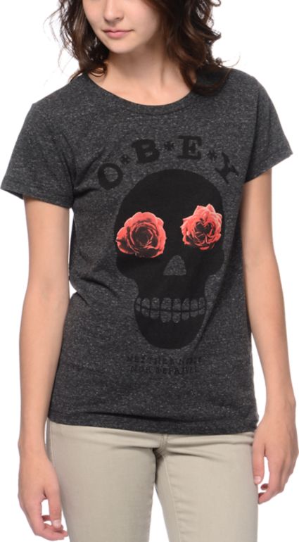 Obey Girls Sinners Heather Charcoal Tee Shirt