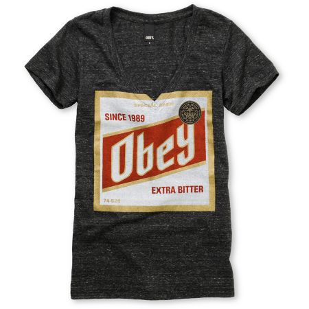 Obey Girls High Life Charcoal Tri-Blend V-Neck Tee Shirt