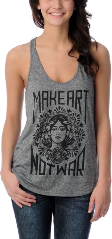 Obey Girls Make Art Not War Charcoal Heather Tank Top