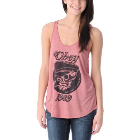 Obey Girls Devious Scumbag Heather Red Mock Twist Tank Top