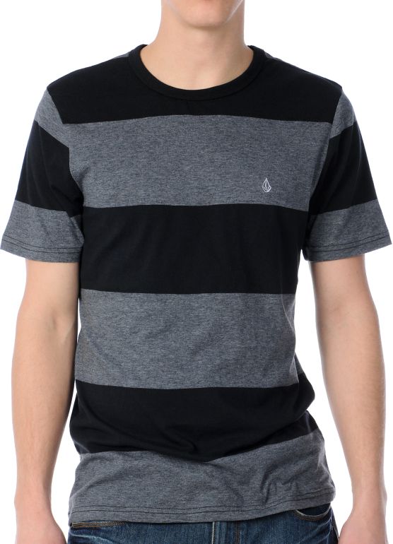 Volcom Innercirle Black & Charcoal Striped Knit Tee Shirt