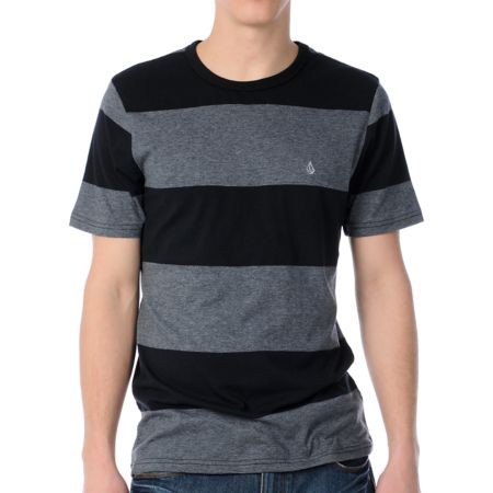 Volcom Innercirle Black & Charcoal Striped Knit Tee Shirt 