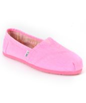 Toms Classics Fluorescent Pink Palmetto Canvas Girls Shoe