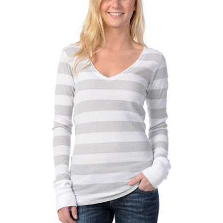 Billabong Girls Lighten Up Stripe V-Neck Top