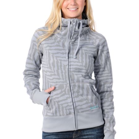 Billabong Girls Ramble On 2012 Grey Tech Fleece Zip Up Hoodie
