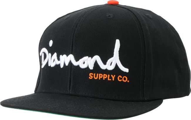 Diamond Supply OG Logo Black, White & Orange Snapback Hat