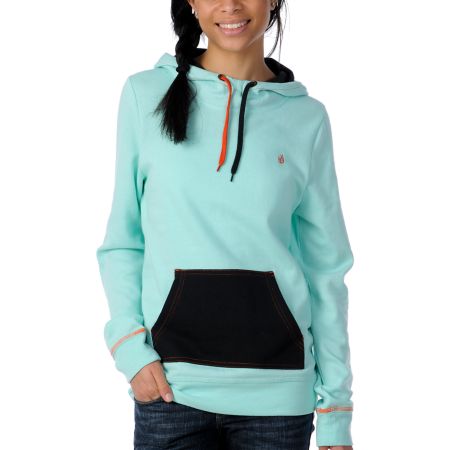 Volcom Girls Piping Aqua Tech Pullover Hoodie