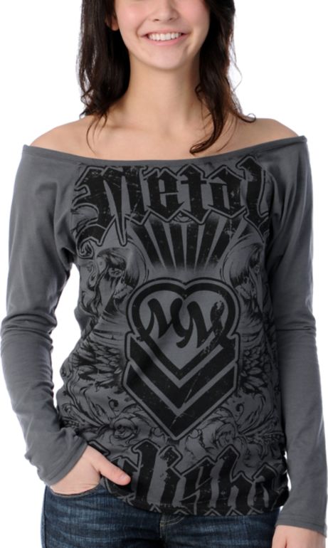 Metal Mulisha Girls Steam Roller Charcoal Top
