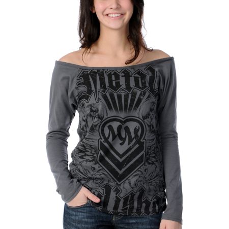 Metal Mulisha Girls Steam Roller Charcoal Top