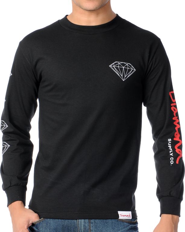 Diamond Supply OG Long Sleeve Black & Red Tee Shirt