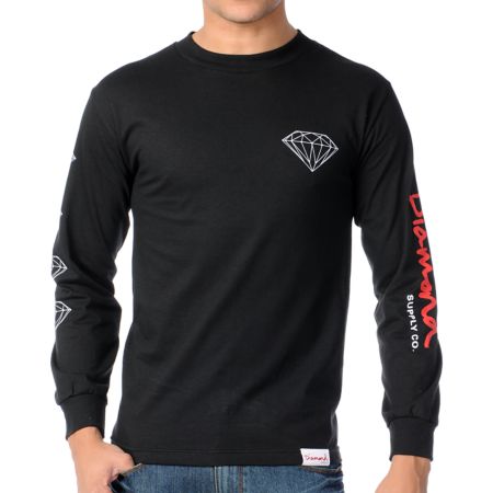 Diamond Supply OG Long Sleeve Black & Red Tee Shirt