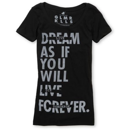 Glamour Kills Girls Live Forever Tomorrow Black Tee Shirt