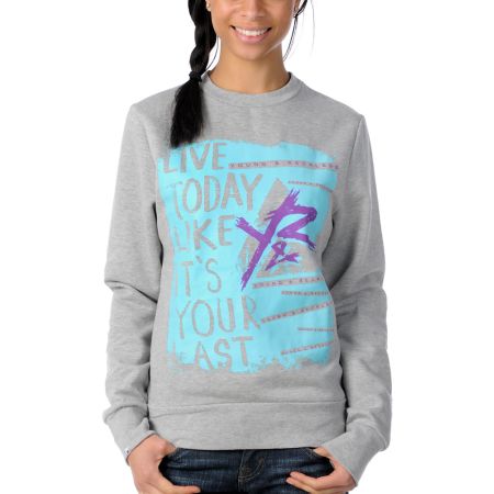 Young & Reckless Girls Live Today Grey Crew Neck Sweatshirt