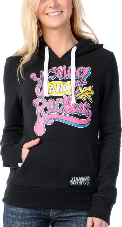 Young & Reckless Girls Hand Down Script Black Pullover Hoodie
