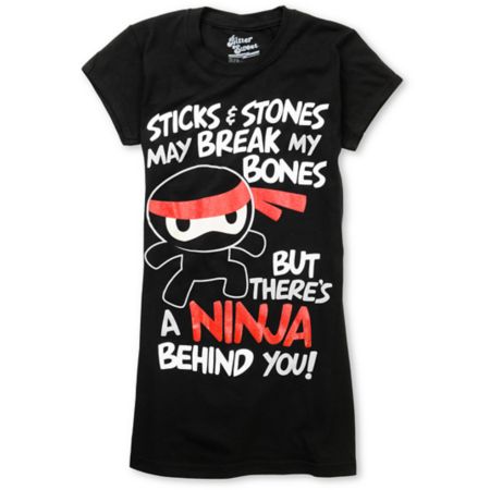 Bitter Sweet Ninja Behind You Girls Black Tee Shirt