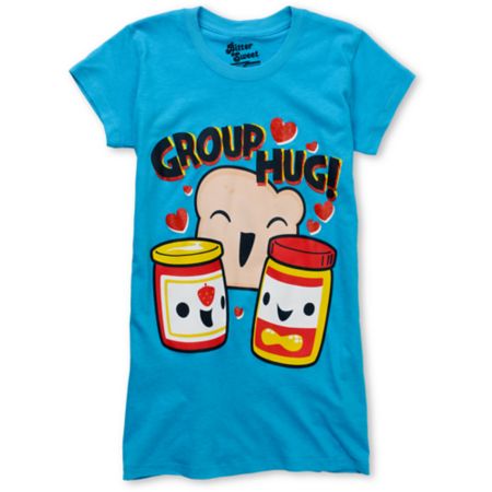 Bitter Sweet Sammich Hug Girls Turquoise Tee Shirt