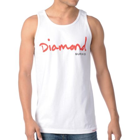 Diamond Supply OG Script White & Red Tank Top 