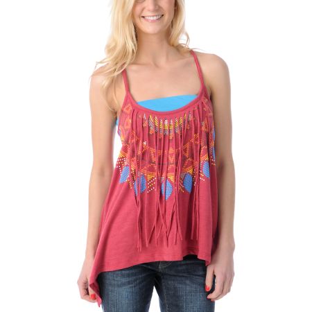 Bitter Sweet Red Fringe Tank with Bandeau
