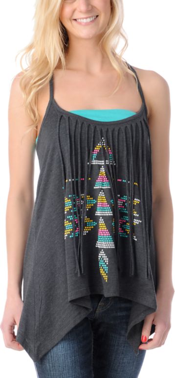 Bitter Sweet Black Fringe Tank with Bandeau