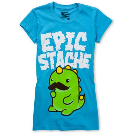 Bitter Sweet Girls Epic Stache Turquoise Tee Shirt 