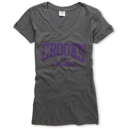Crooks and Castles Girls Core Logo Grey V-Neck Tee Shirt