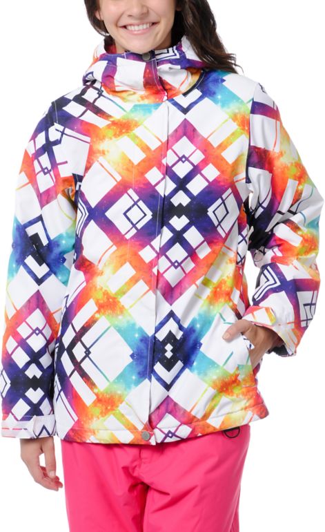 Empyre Girls Palisade White & Rainbow 10K Snowboard Jacket 2013