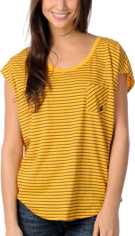 Volcom Girls Hug Me Yellow Stripe Sleeveless Circle Shirt