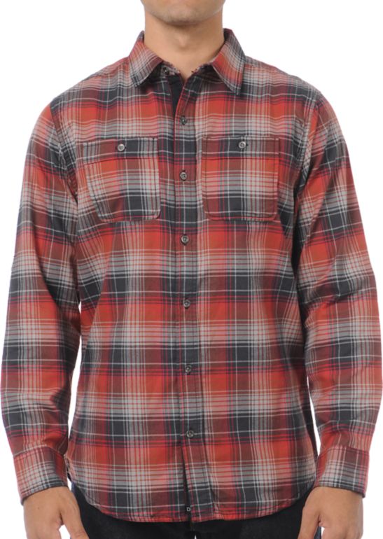 Dravus Chalet Red & Grey Plaid Long Sleeve Button Up Shirt