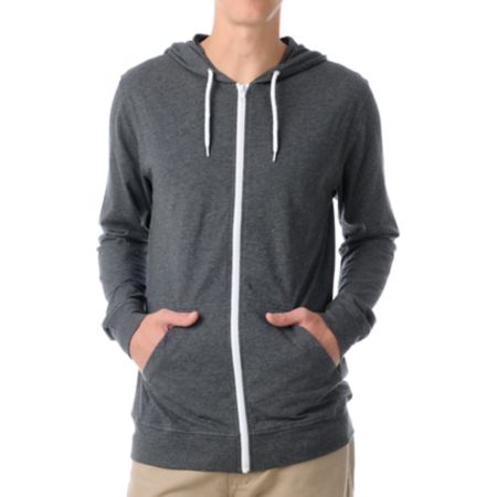 Zine Mascot Charcoal Lightweight Zip Up Hoodie