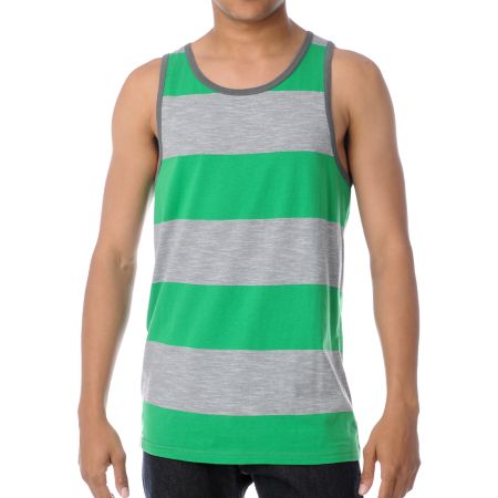 Empyre Grid Grey & Green Stripe Tank Top