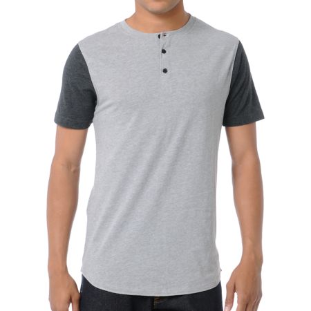 Dravus Home Run Charcoal Grey Henley Baseball Tee Shirt