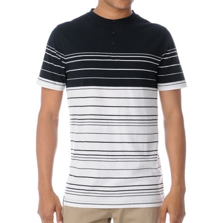 Empyre Duke Black & White Stripe Henley Tee Shirt