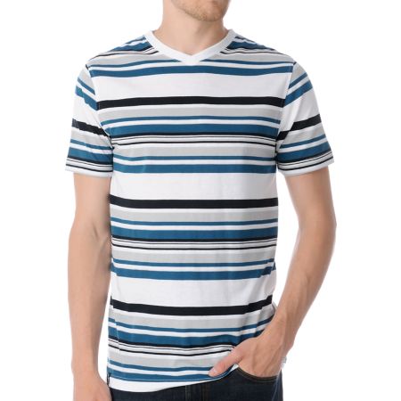 Empyre Glacial Blue Striped V-Neck Tee Shirt