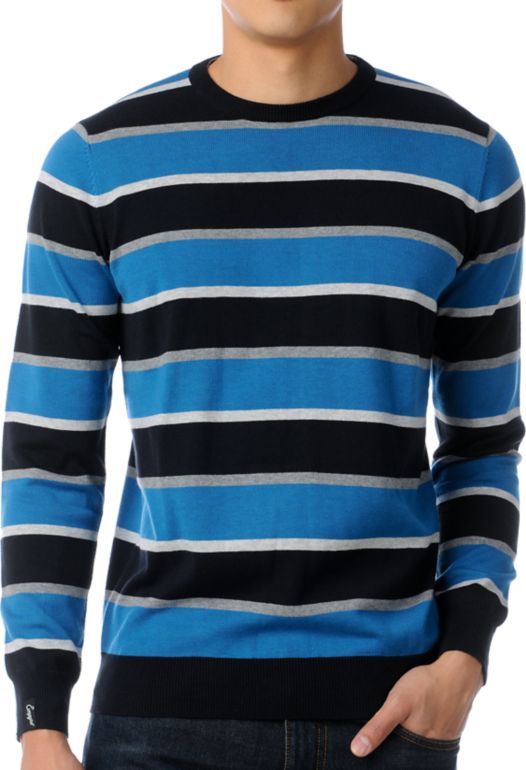 Empyre Kinked Blue Striped Crew Neck Sweater