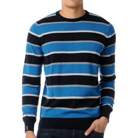 Empyre Kinked Blue Striped Crew Neck Sweater